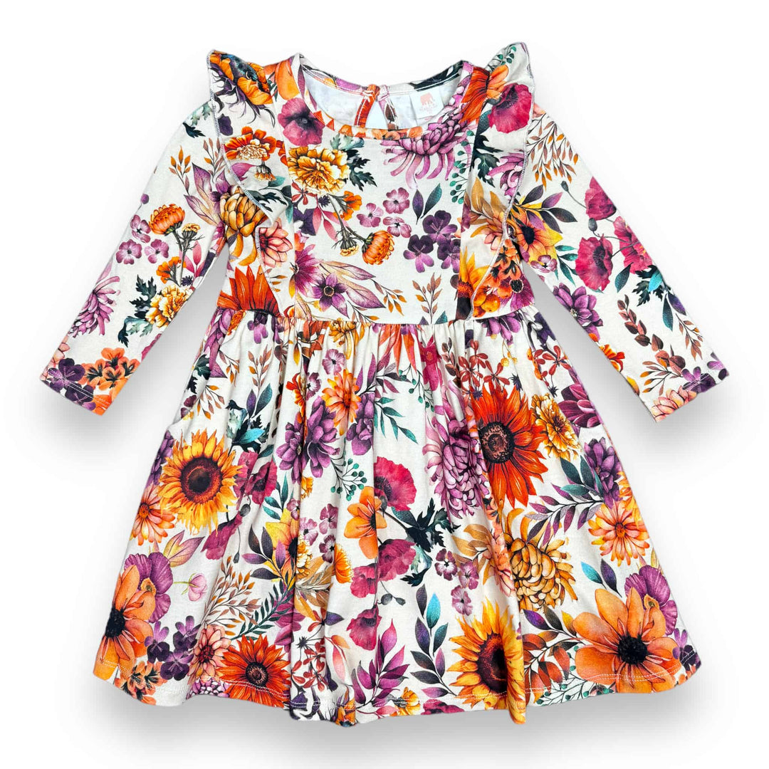 Long Sleeve Flutter Twirl Dress - Pink Elephant Brands