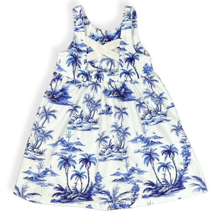 Breezy Cross-Back Dress with Pockets - Tropical Toile - Pink Elephant Brands