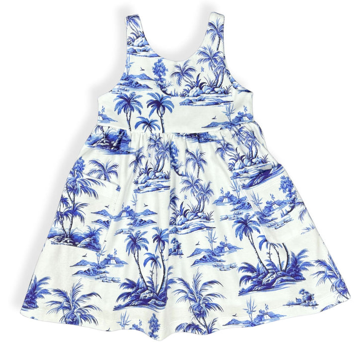 Breezy Cross-Back Dress with Pockets - Tropical Toile - Pink Elephant Brands