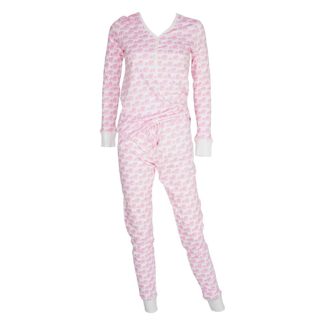 Womens Jogger/Henley Pajama Set - Pink Elephant Brands
