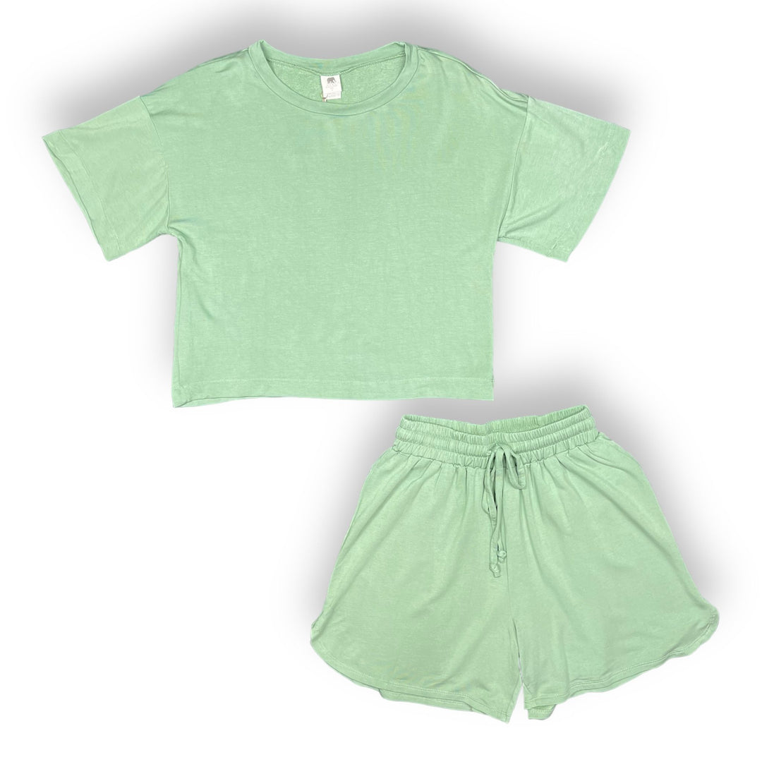 Ladies Shortie Relaxed Lounge Set in Ultra - Soft French Terry - Pink Elephant Brands