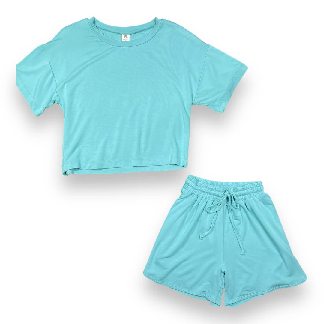 Ladies Shortie Relaxed Lounge Set in Ultra - Soft French Terry - Pink Elephant Brands