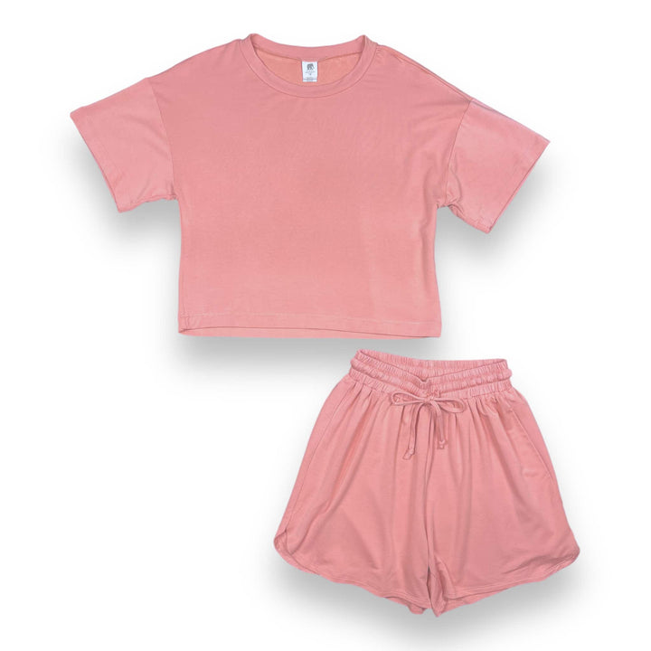 Ladies Shortie Relaxed Lounge Set in Ultra - Soft French Terry - Pink Elephant Brands
