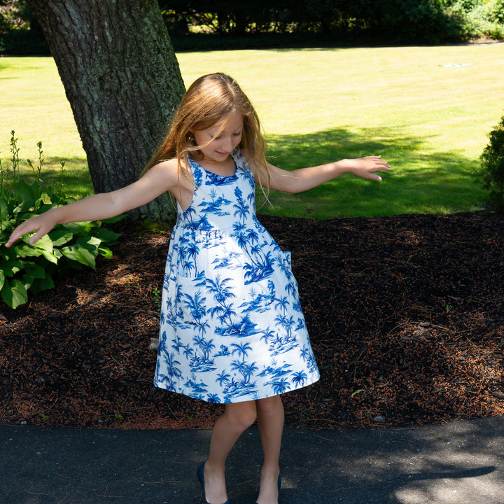 Breezy Cross-Back Dress with Pockets - Tropical Toile - Pink Elephant Brands