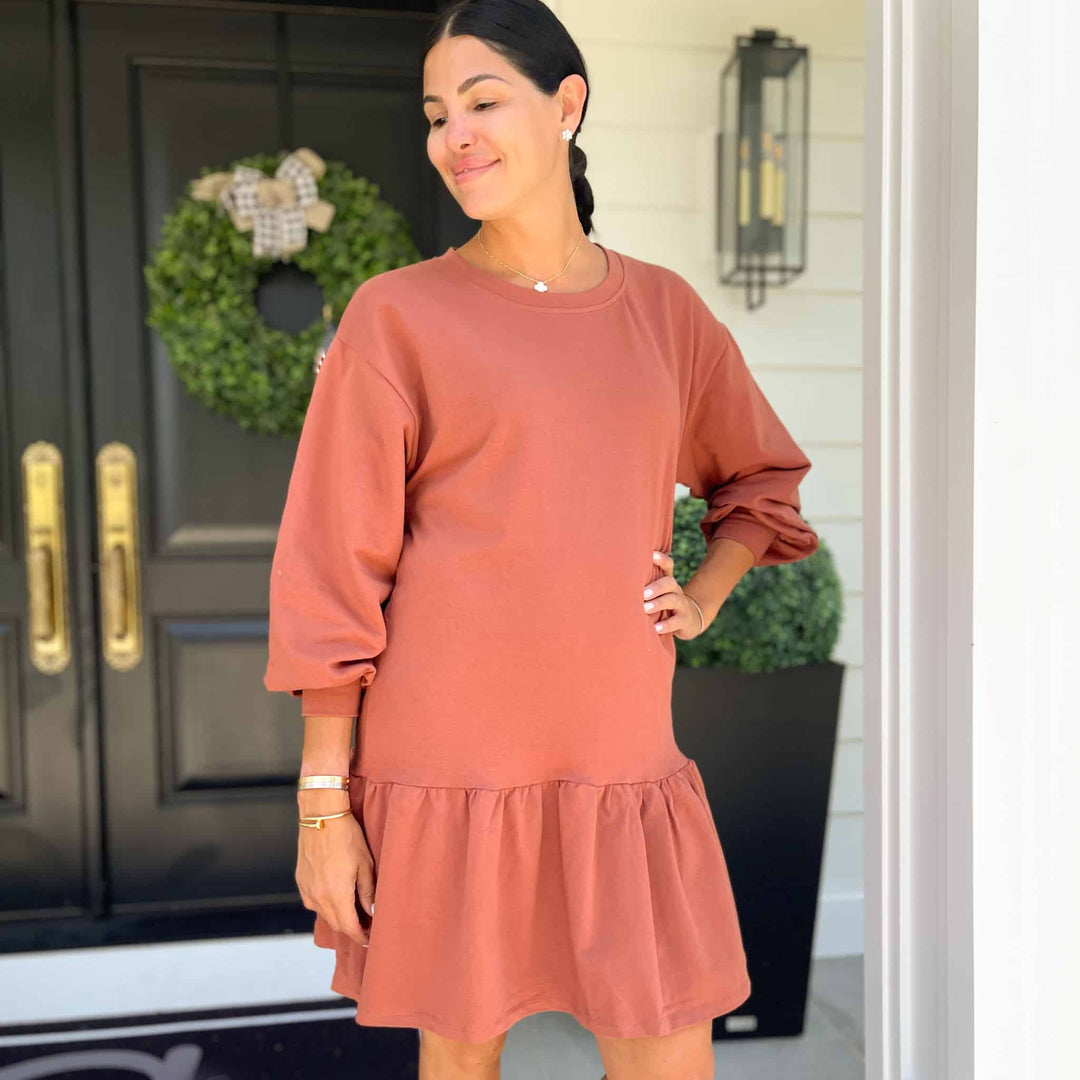 Ladies French Terry Drop - Waist Dress - Pink Elephant Brands